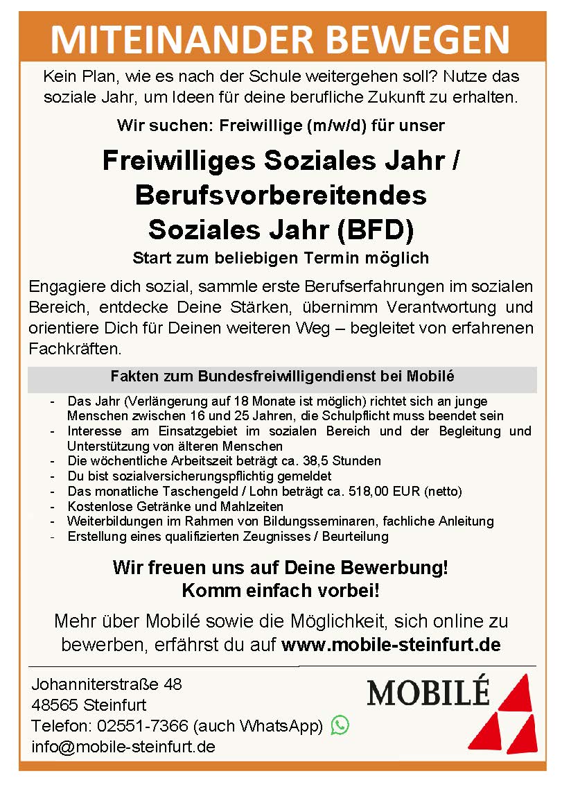 Freiwilliges Soziales Jahr oder Berufsvorbereitendes Soziales Jahr