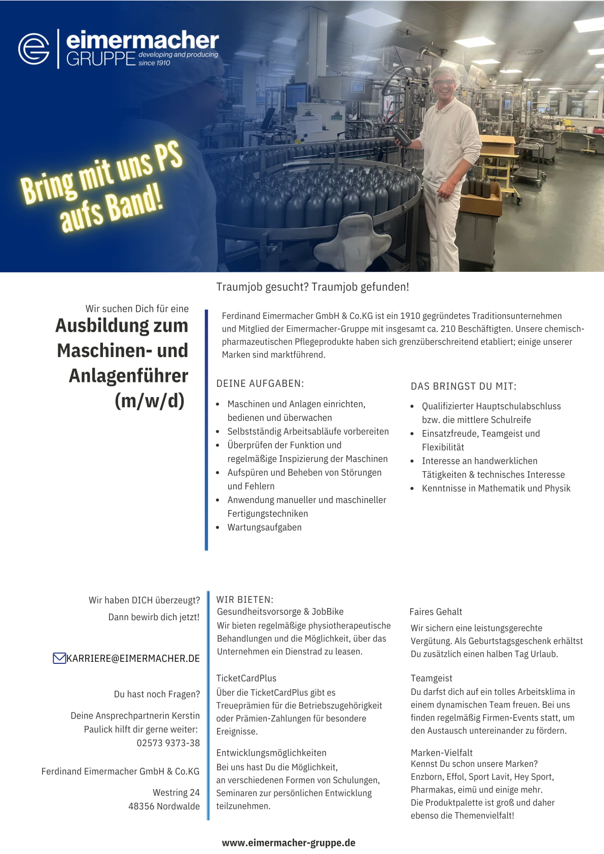 Stellenanzeige Maschinen- und Anlagenführer (m/w/d) Eimermacher
