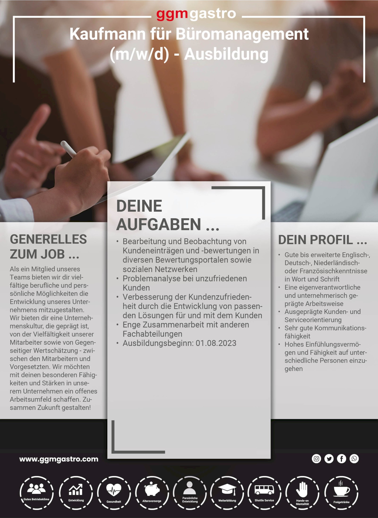 Stellenanzeige Ausbildung Kaufmann für Büromanagement GGM Gastro